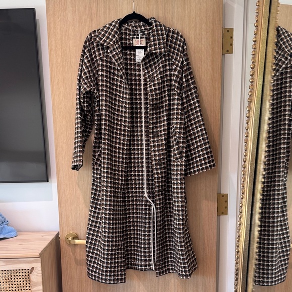 Marine Layer Hayes Houndstooth Trench Coat. Brown black/white. Size S. NWT. - Picture 2 of 6